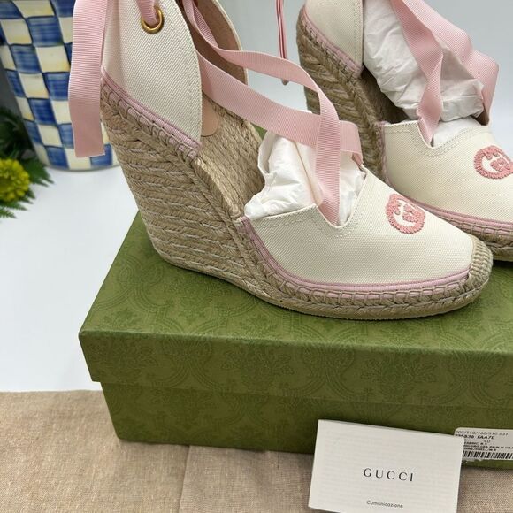Women’s Gucci canvas GG wedge espadrilles size 40 made in Italy - Picture 2 of 10
